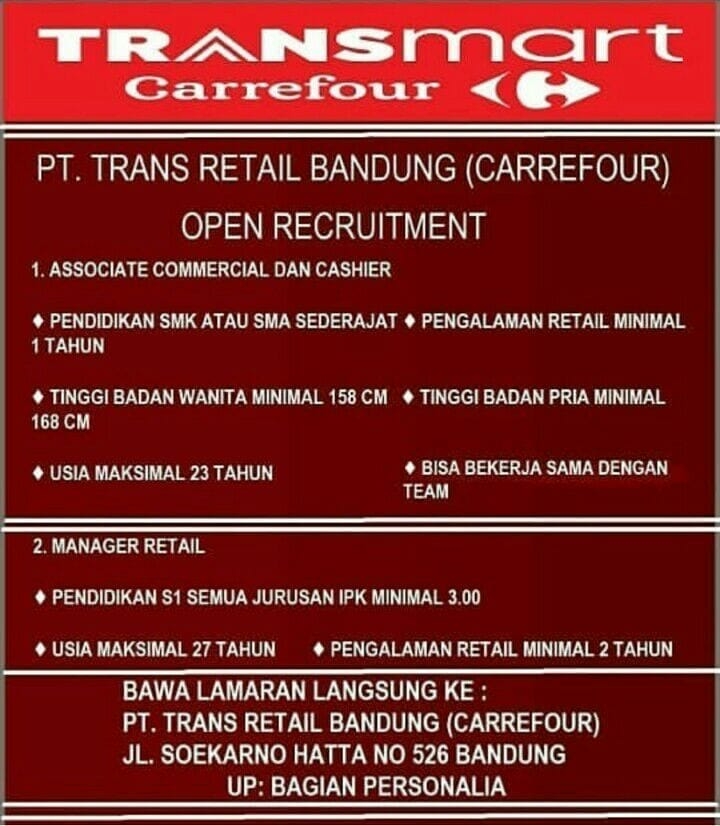 Lowongan Pekerjaan Transmart Carrefour - Kemahasiswaan Universitas Sangga  Buana YPKP